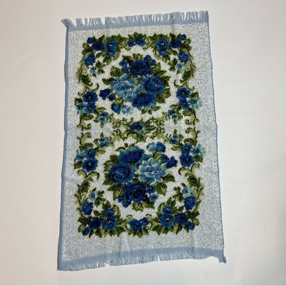 Vintage Penneys Fashion Manor Hand Towel and Washcloth Floral Blue MCM - Picture 2 of 11